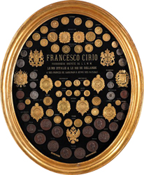 Medagliere con riconoscimenti a Francesco Cirio, anni 1860-1870